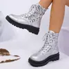 Botas Martin con lentejuelas transfronterizas, talla grande, suela gruesa para mujer, nueva colección de otoño, estilo de cordones, calidad de exportación, botines de estilo británico, al por mayor