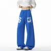 Pantalones Deportivos de Algodón Mezclado Estampados Estilo Americano, Corte Curvo, Unisex, Casual, Pierna Ancha, Ajuste Holgado, Novedad Otoño 2026