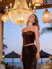 Roupas Femininas Transfronteiriças Marca Z Conjunto Primavera 2026 Top Corset de Veludo + Saia Longa Bordada com Lantejoulas