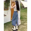 Falda vaquera de largo medio de cintura alta con abertura, nueva falda de corte recto A-line holgada para mujer primavera/verano 2026