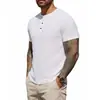 Camiseta Transpirable Texturizada de Manga Corta de Algodón de Bambú, Corte de Hombro Regular, Camiseta de Verano para Hombre con Cuello Henley Retro Americano, Top Ligero