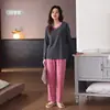Pijama Feminino Primavera e Outono Algodão Puro Manga Longa 2026 Novo Estilo Todo Algodão Pulôver Tamanho Plus Pode Ser Usado Fora Conjunto de Roupa de Casa Todo Algodão