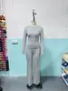 Conjunto Casual de Dos Piezas para Mujer al por Mayor, Cuello Redondo Manga Larga, Pantalones Acampanados de Cintura Baja, Conjunto Deportivo