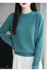 Novo suéter de malha feminino para outono e inverno, gola redonda, comprimento médio, afina a silhueta e é versátil, suéter básico para usar por baixo
