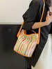 Bolso de Mano Tejido a Rayas Colorido de Verano para Mujer Modelo 2026 Bolso Cuadrado Pequeño Simple de Verano Bolso de Hombro de Moda