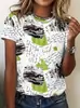 Camiseta europea y americana de manga corta para mujer con estampado 3D floral y a cuadros, camiseta de cuello redondo moderna y versátil