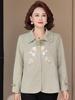 Atuendo de Otoño para Madre de 50 Años, Top Bordado Elegante y Adelgazante, Abrigo de Lana con Solapas Otoñal para Dama Elegante, Nuevo Estilo Chino