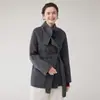 Abrigo de lana lana pura patrón espiga doble cara solapa cinturón mangas raglán chaqueta corta de lana mujer