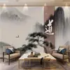 Estilo chino pino de bienvenida sala de estar sofá papel tapiz decorativo pared de fondo de TV tela pared mural simple oficina sala de té recepción