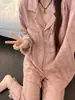 Pijama para Mujer Primavera y Otoño Azul Neblina Estilo Coreano Estilo Suave Se Puede Usar Afuera Dulce Juvenil Conjunto de Manga Larga Ropa de Casa para Estudiantes
