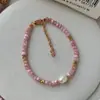 Collar de Perlas de Agua Dulce y Piedra de Cristal Rosa para Mujer, Moderno y Elegante, Gargantilla de Múltiples Hilos Pequeños Estilo Chino Nuevo para Clavícula