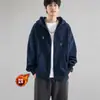 Jaqueta masculina tendência estilo americano para outono e inverno, com forro de fleece e capuz, peça de outer wear para casais