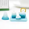 Taza de Té de Montaña Verde Estilo Chino Artificial Set de Té Casa de Muñecas Decoración DIY Accesorios Colgantes Mini Adornos de Escritorio