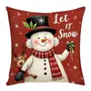 Bola Pendurada de Boneco de Neve e Papai Noel de Natal Capa de Almofada com Estampa Retrô, Capa Quadrada para Almofada Removível e Lavável, Capa Decorativa para Sofá com Ilustração