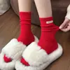Meias Vermelhas Personalizadas para Mulheres, Meias de Algodão Puro para Outono e Inverno, Design Fofo para o Ano do Cavalo, Logotipo Personalizado, Zhuji Oem