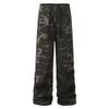 Jeans Tubo Reto Plissado Design Sense Calças Camufladas Estilo Retro Americano Solto Calças Casuais Trendy Cinto Corda Macacão