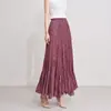 Mismo estilo que en el centro comercial, falda plisada de alta elasticidad para primavera y otoño para mujer, cintura elástica, falda larga de color liso línea A con dobladillo ancho, efecto de caída, versátil