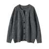 Cardigan Fino de Cachemir Tejido de Punto de Botones Grueso Chaqueta Suéter para Mujer Otoño e Invierno Hilo Floral Cuello Pico Nuevo Estilo Holgado