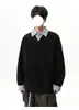 Sudadera con Capucha de Cuadros Pesados Estilo Dos Piezas Falsas para Hombre Otoño Top Patchwork Cuello Polo Manga Larga Jersey