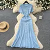 Comércio Exterior Transfronteiriço Estilo Elegante Cor Sólida Manga Longa Vestido de Tricô de Botão Único para Mulheres Verão Estilo Coreano Slim Fit Fenda Longo Vestido
