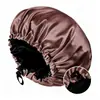 Gorro de Satén para Dormir con Ajuste de Botón de Doble Capa para Comercio Transfronterizo, Gorro de Belleza y Cuidado del Cabello para Mujer, Gorro de Ducha