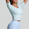 Camiseta Esportiva Fitness Corrida Yoga Feminina Juyitang Pêssego Retrô Manga Média Alta Elasticidade Respirável