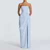 Roupas femininas transfronteiriças europeias e americanas de 2026: vestido strapless liso elegante e sexy, um vestido justo estilo francês com fenda, perfeito para banquetes