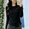Camiseta de manga larga acanalada de seda helada Wubi cangrejo, diseño adelgazante, prenda interior para mujer, nuevo estilo de otoño, top exterior elegante