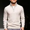 Suéter de Punto con Cuello Alto y Media Cremallera de Comercio Exterior Transfronterizo para Hombre, Holgado, Casual, Color Sólido, Capa Base Cálida, Suéter para Hombre