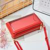 Cartera para Mujer con Patrón de Lichi, Bolsa para Teléfono con Ventana Transparente, Bolso de Hombro de Tres Capas a la Moda, Bolso Cruzado al por Mayor, Estilo Fresco y Dulce