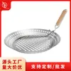 Fábrica de Origen Personalizada Profesionalmente Mango Redondo de Madera Sartén para Parrilla Antiadherente Agujereada Mango Extraíble Fondo Plano de Acero Inoxidable Placa para Barbacoa