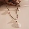 Collar de Cordón de Cuero Estilo Europeo y Americano con Concha de Vieira Estrella de Mar Caracola de Acrílico, Collar Dulce de Gama Alta Estilo Vacaciones en la Costa Personalizado