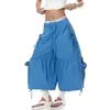 Comércio Transfronteiriço Shorts Femininos Plissados de Bolso de Perna Larga Tsbla Calças Cropped de Trabalho com Design de Amarração Estilo Verão Cklis