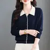 Suéter de tricô de lã macio e glutinoso estilo Chanel elegante feminino outono e inverno novo lapela justo top base de camada da moda tendência