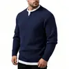 Suéter pullover de gola redonda, falso duas peças, para o outono/inverno de 2026, importado, peça de tricô, camada base moderna e casual para jovens homens