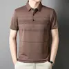 Camiseta de manga corta de verano para papá, para hombre de mediana edad, holgada, casual, a cuadros de seda helada, camiseta polo de verano para hombre, top