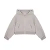 Blusa infantil Amybaby, novo design outono 2026, cardigã casual curto com capuz, detalhes de orelhinhas e fecho de zíper