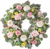 Simulação de rosas, guirlanda redonda, flores falsas para pendurar na parede, decoração em forma de coração, decoração para casa, casamento, porta de sala de estar, decoração de parede