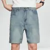 Shorts Jeans Macio Tencel Ultrafino para Homens, Corte Reto Solto Casual Elástico Versátil de Comprimento até o Joelho, Tendência Verão 2026