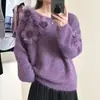Nuevo Estilo Otoño/Invierno 2025 Disparo Real Suéter para Mujer Talla Grande con Diseño Floral 3D, Estilo Holgazán Suéter de Punto con Cuello Redondo