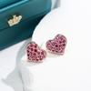 Modernos Aretes Chanel-Style en Forma de Corazón con Corindón Rojo y Espinela Azul Claro, Exquisitos Pasadores de Clip para Orejas de Corazón Durazno Dulces y de Alta Gama para Mujer