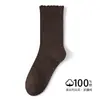 Meias de renda para primavera e outono para mulheres, meias de algodão puro de cano médio, meias empilhadas de bolinhas sem costura estilo ins, meias longas Maillard