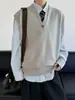 Colete Tricot Simples Casual Retrô Estilo Academia Unissex Cor Sólida Estilo Neutro Pulôver Sem Manga Gola V Para Camadas