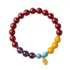 Pulseira de Cinábrio Crua com Areia de Cristal Translúcido, Amuleto da Sorte para Homens e Mulheres, Joia de Ano Zodiacal Presente Atacado