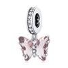 Dije de plata original, hermosa mariposa, colgante DIY, accesorios, joyería transfronteriza, mariposa de cristal, pulsera de plata s925, cuentas
