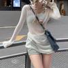 Tejido Sexy Transparente Transfronterizo Europeo y Americano Amazon 2025 Otoño e Invierno Nuevo Estilo Rasgado Ajustado Al Body Corte Hueco Blusa Ropa de Mujer