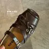 Outono 2026 Novo Estilo Francês Infantil Fivela de Cinto Laço Bico Quadrado Sapatilha Rasteirinha