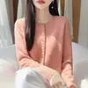 Cardigan de Tricô 100% Lã Pura Suéter de Lã Feminino Outono Inverno Novo Gola Redonda Suéter Casaco de Temperamento Top de Toque de Alta Qualidade