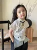 Xuanxuanjiang 2026 Camiseta para Niña Nuevo Estilo Chino Camiseta de Manga Corta con Botones Pulóver de Manga Corta Ajustado para Niña Verano