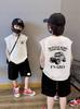 Colete de Menino Colete de Verão Simples de Algodão Puro para Bebê Roupa Exterior Infantil Camiseta de Verão sem Mangas Camiseta de Verão na Moda T